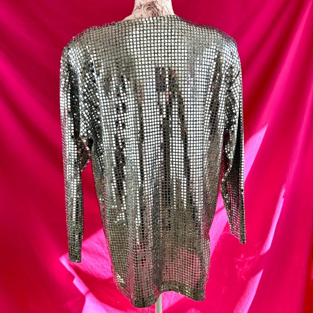 Vintage Silver Metallic Liquid Metal Top Tunic Medium 1980s Disco Party Glam - Picture 15 of 17